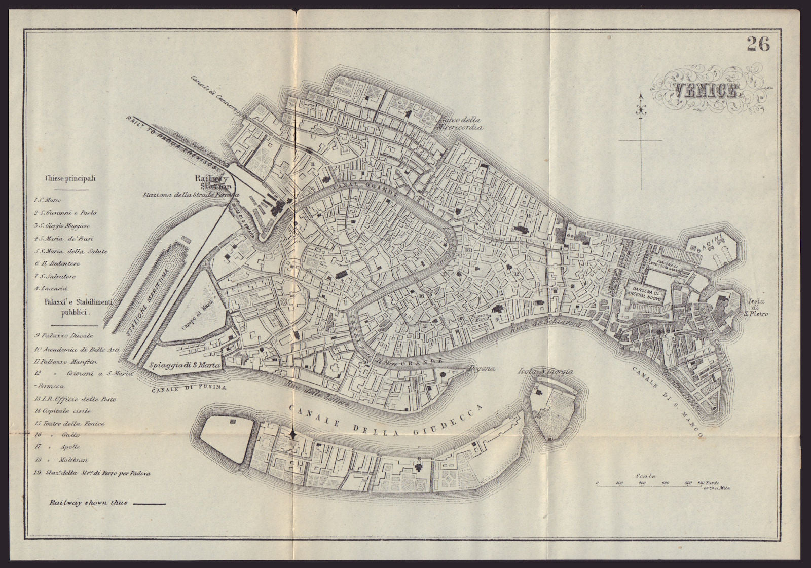 VENICE VENEZIA antique town plan city map. Italy. BRADSHAW 1892 old